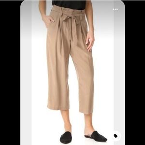 L'Agence 100% Silk Camel Tan Wide Leg Cropped Pants Tie‎ Waist